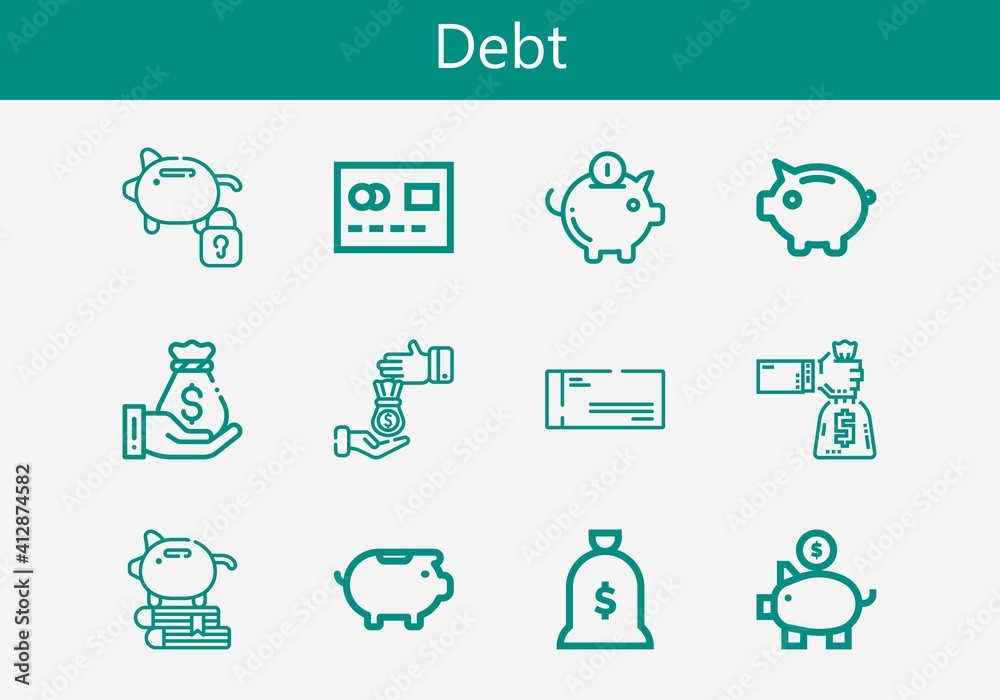 Premium set of debt line icons. Simple debt icon pack. Stroke vector ...
