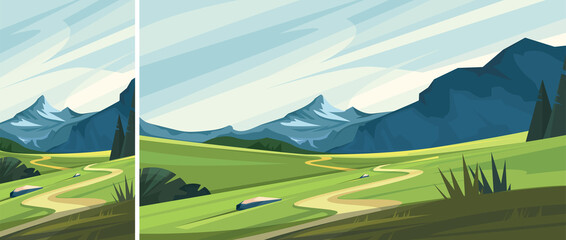 Wall Mural - Mountain landscape with road. Set of beautiful non-urban scenes in vertical and horizontal orientation.