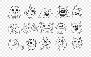 Wall Mural - Collection of cute doodle monsters. Germ doodles.