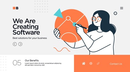 Fototapete - Landing page template of developing computer software, coding and programming . Modern flat design concept of web page design for website. Vector