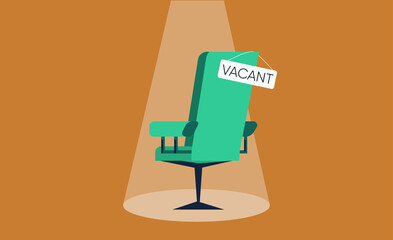 Composition with office chair and a sign vacant. Business hiring concept. Vector illustration.