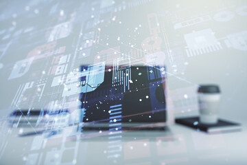 Poster - Multi exposure of abstract graphic coding sketch on modern computer background, big data and networking concept