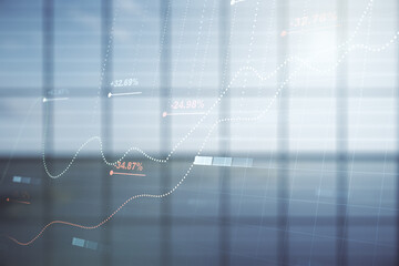 Poster - Double exposure of abstract creative statistics data hologram on empty room interior background, analytics and forecasting concept