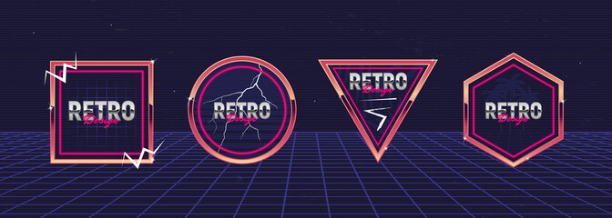 Wall Mural - vector set of signs and logos in retrowave style. retro 80's geometrical frames for night club, musi