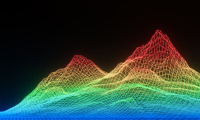 3D rendered topographic wireframe. level heat map.