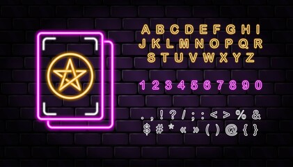 Canvas Print - Vector neon tarot icon and neon letters for fortune telling & tarot reading mobile apps, blogs, highlights. Occult esoteric magic mystic wichcraft spiritual signs symbols. Neon alphabet