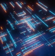Poster - abstract landscape, vr futuristic city. retro-futuristic sci-fi scene with colorful led or neon ligh