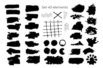 black spot on the white background. vector set with brush strokes, texture hand drawn illustration.