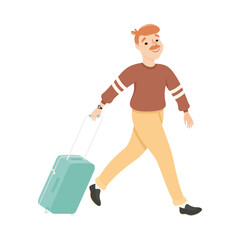 Poster - Guy Hurrying to Flight at Airport, Young Man Carrying Luggage, Male Tourist Going on Summer Vacation Cartoon Vector Illustration