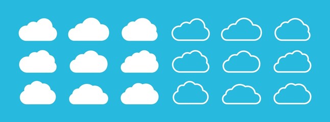 Poster - Set of cloud icons in flat and line style. Concept design elements. Vector cloud symbols collection for use as logo or simple icon.