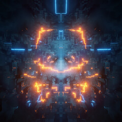 Poster - Abstract background. colorful PCB glowing, circuitry design or information super highway. Digital art, artwork, futuristic, cyberpunk, neon, HD wallpaper. 3D render
