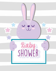 Wall Mural - Baby shower cute bunny adorable animal holding banner