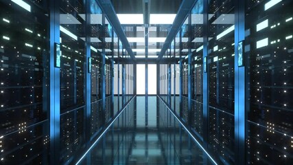 Sticker - Server racks in computer network security server room data center, 3d rendering.