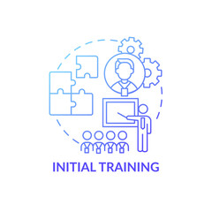Leinwandbilder - Basic training program for new worker concept icon. Theory and practice. Interactive discourse with class idea thin line illustration. Vector isolated outline RGB color drawing
