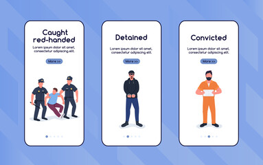 Poster - catch criminals onboarding mobile app screen flat vector template. fighting with crime. walkthrough 