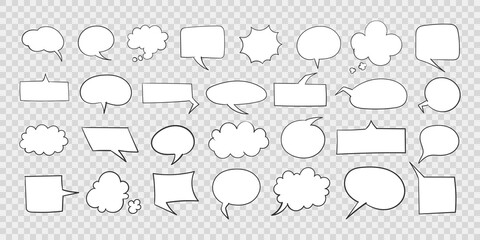 Canvas Print - Speech bubbles. Hand drawn Icons. Collection of empty speech bubbles. Comic speech bubbles on transparent background. Retro empty comic bubble. Vector illustration