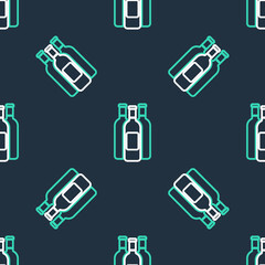 Line Bottles of wine icon isolated seamless pattern on black background. Vector.