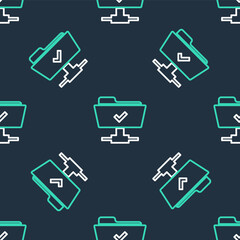 Poster - Line FTP operation successful icon isolated seamless pattern on black background. Software update, transfer protocol, teamwork tool management, copy process. Vector.