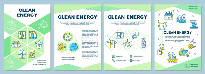 Wall Mural - Clean energy producing brochure template. Environmental protection. Flyer, booklet, leaflet print, cover design with linear icons. Vector layouts for magazines, annual reports, advertising posters
