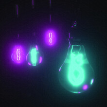 Futuristic Light Bulbs With Blue And Purple Neon Filament On A Black Background. Future Concept. EPS 10.