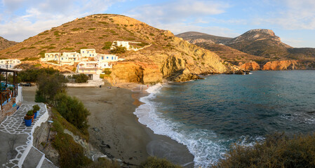 Agali Beach beach at the picturesque bay of Vathy on Folegandros island. Cyclades, Greece