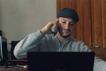 Poster - Closeup shot of a male talking on the phone - new normal concept