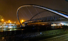 A View Of Celtic Gateway Bridge, A Stainless Steel Pedestrian And Cycle Bridge In Anglesey, Wales