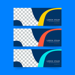 Wall Mural - Abstract banner design web template, Horizontal header web banner. Modern Geometric blue background for website, Social Media Cover ads, invitation card