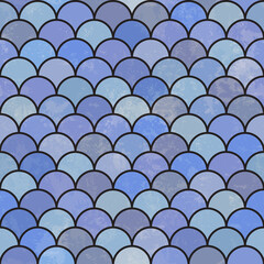 Poster - Blue asian fish scale retro pattern. Grunge and seamless. Grunge effects can be easily removed.