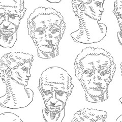 Aufkleber - Classical man head bust . Seamless pattern. Vector vintage themed background.