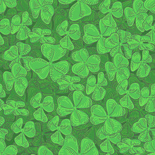 Clover Field Seamless Pattern. Green Leaf Clover Seamless Vector Background