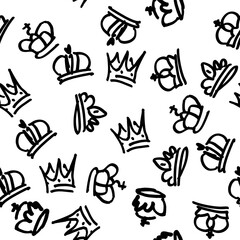 Poster - Different crowns pattern. Vector doodle seamless background.