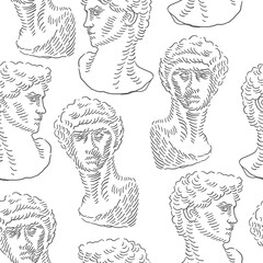 Poster - Classical man head bust of David. Seamless pattern. Vector vintage themed background.