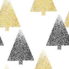 Poster - Gold and Black Christmas Trees. Symbol of Happy New Year, Merry Christmas holiday celebration.