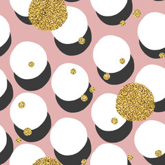 Aufkleber - Hand drawn seamless cell pattern with golden dots on pink background. background. Vector seamless background