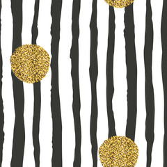 Aufkleber - Hand drawn seamless pattern. Bold black brush strokes and golden dots on white background. Vector illustration