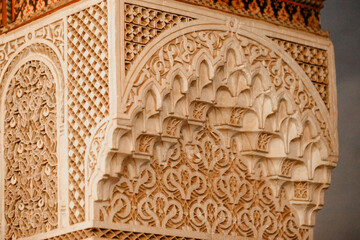 Sticker - Colourful tiles and intricate plaster designs in Marrakesh Morocco