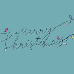 Poster - Hand drawn illustratrion of tangled christmas garlands. Merry Christmas typography.