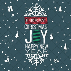 Aufkleber - Festive Christmas background with the inscription: Merry Christmas and Happy New Year. Christmas theme elements: tree, gifts, patterns and snowflakes.