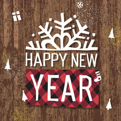 Aufkleber - Festive Christmas background with the inscription Happy New Year. Christmas theme elements: tree, gifts, patterns and snowflakes.