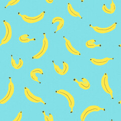 Aufkleber - Banana blue background. Seamless fruit pattern with banana, hand drawn vector illustration.