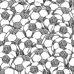 Poster - A lot of Soccer balls scribbled. Background is fill over with balls. Seamless pattern, vector illustration.