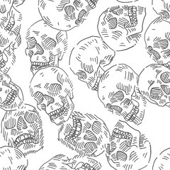 Aufkleber - Skull vector doodle seamless pattern.