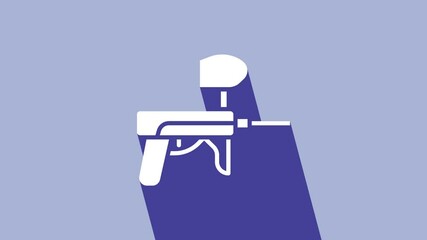 Sticker - White Paintball gun icon isolated on purple background. 4K Video motion graphic animation