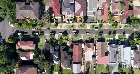 Wall Mural - Residential houses and local streets in Sydney Australia – top down aerial 4k.
