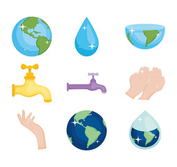 Sticker - faucets and water icon set, colorful design