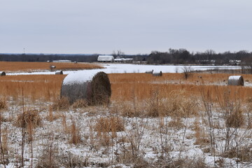 Canvas Print - Snowy Hay Field