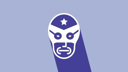 Sticker - White Mexican wrestler icon isolated on purple background. 4K Video motion graphic animation