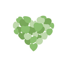 Green Heart Vector Flat Illustration Isolated On White Background. Big Heart Sign Consists Of Small Dark Green And Light Green Hearts. Caring Of Environment, Ecology, World Earth Day Sign Concept.