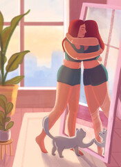 beautiful illustration about self love, bodypositivity and acception